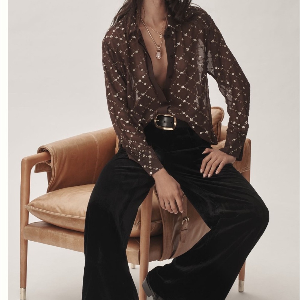 Anthropologie Black Velvet Wide-Leg Pants